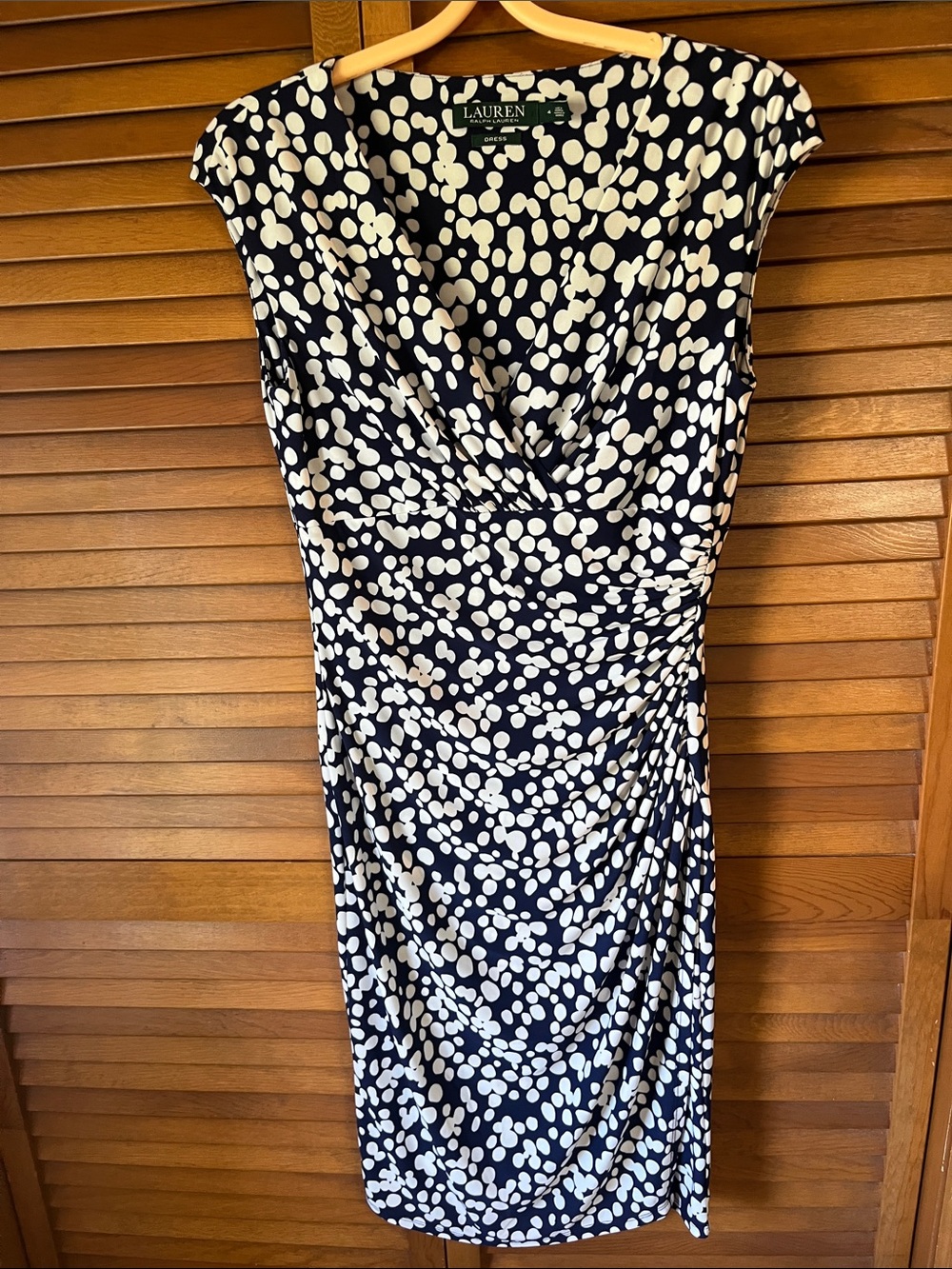 Lauren Ralph Lauren Navy and White Polka-Spot Midi Dress Size 4